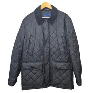 Cole Haan Barn Coat Jacket Mens Large Black Corduroy Collar Quilted Elbow Patch